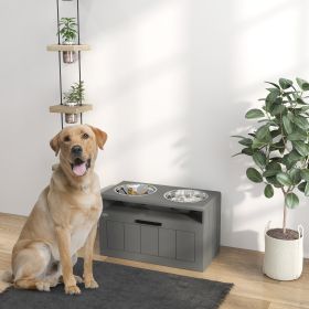 Elevated Dog Bowls, Large Breed Raised Dogs Bowl Stand with 2 Stainless Steel Bowls, Storage Drawer and Slow Feeder Mat (Option: Gray-700x395x170 mm)