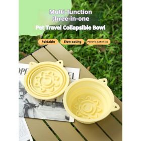 3-in-1 Pet Travel Collapsible Bowl Foldable Slow-Feeder With Strong Suction Cups  Portable Silicone Dog Bowl With Hook For Hanging On Collar/Back (Option: Yellow-650ml)